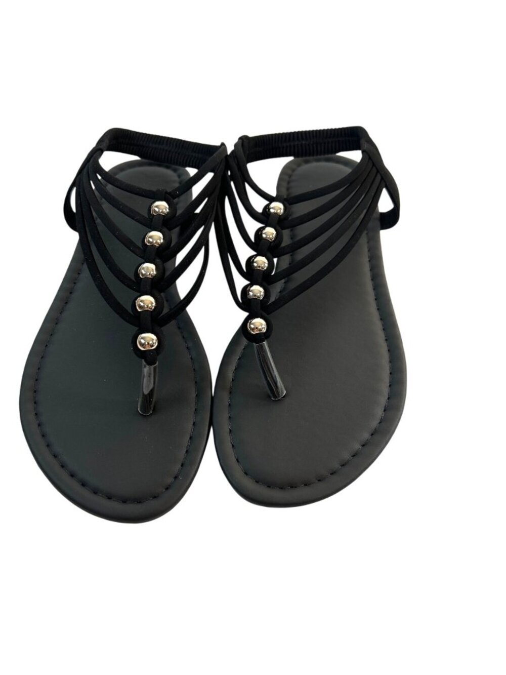 Whaleco Womens Sandals Black Gold Bead Accents Velvet Like Top Size 6 1/2 NWOT